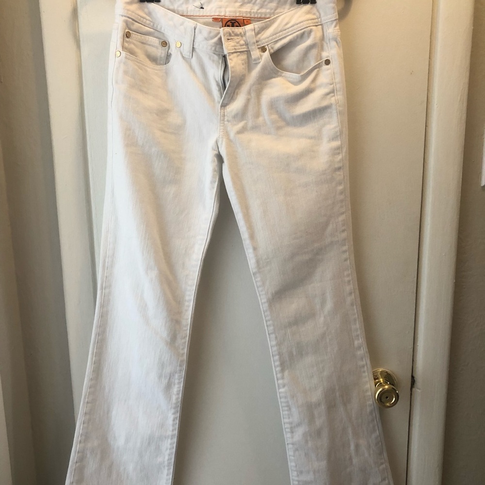 Tory Burch low rise flair pants in white